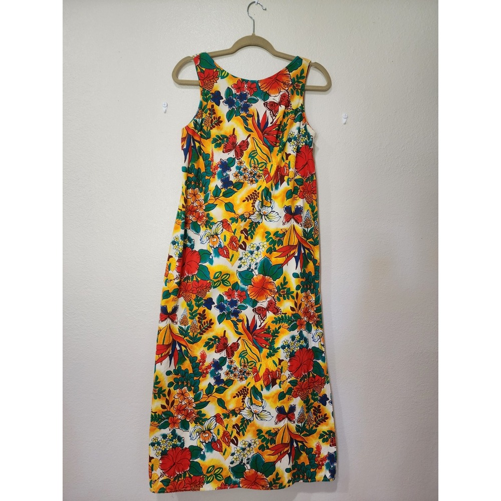 Vintage Aloha Hawaiian Original Maxi Dress Tropical Button Back 70s size Small